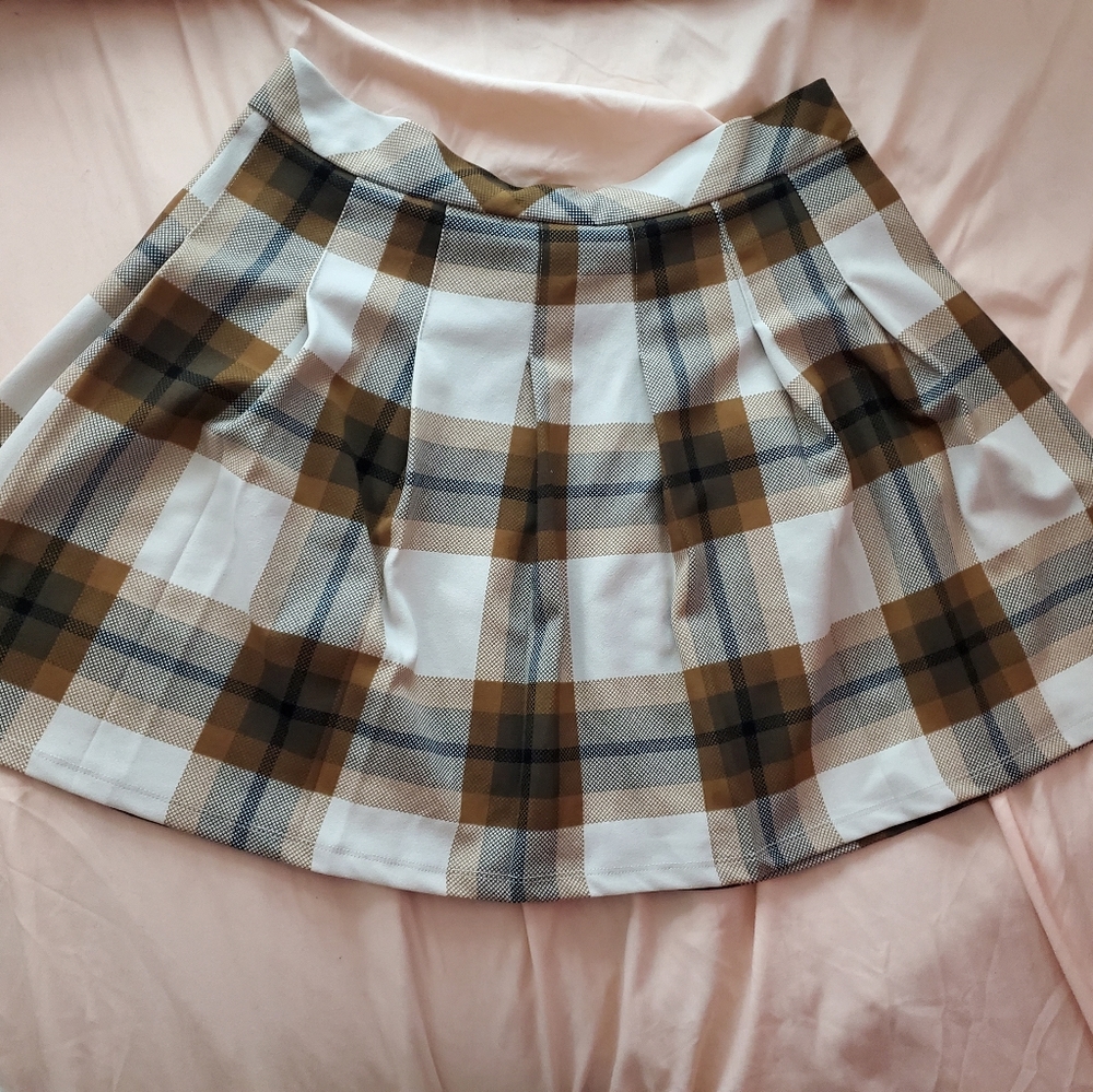 Brown Mid Plaid Skirt